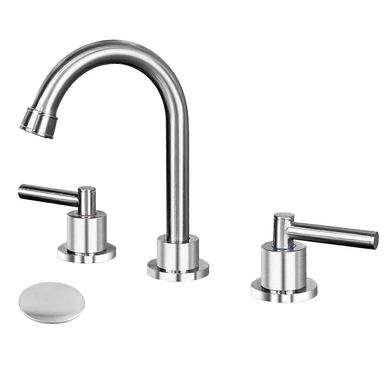 Brushed Nickel Bathroom Faucet for Sink with 8 Inch Widespread 3 Hole 2-Handle Design
