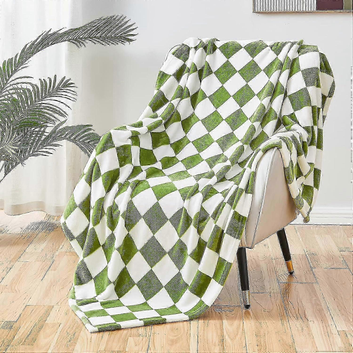 Checkered Flannel Throw Blanket, Soft Cozy Checkerboard Grid