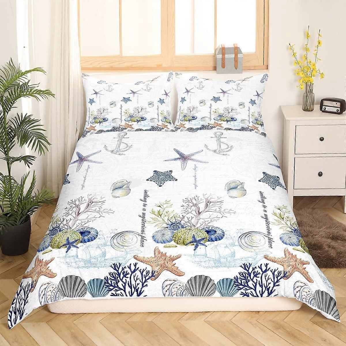 Beach Starfish Comforter Cover Set Ocean Marine Themed Bedding Set for