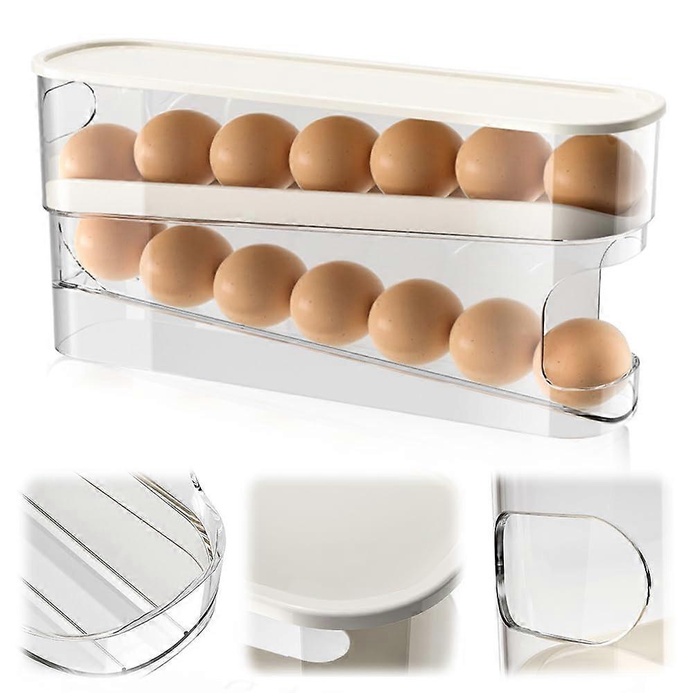 Auto Rolling Fridge Egg Organizer,   2 Layer Tilted Design Slide Egg Storage Holder