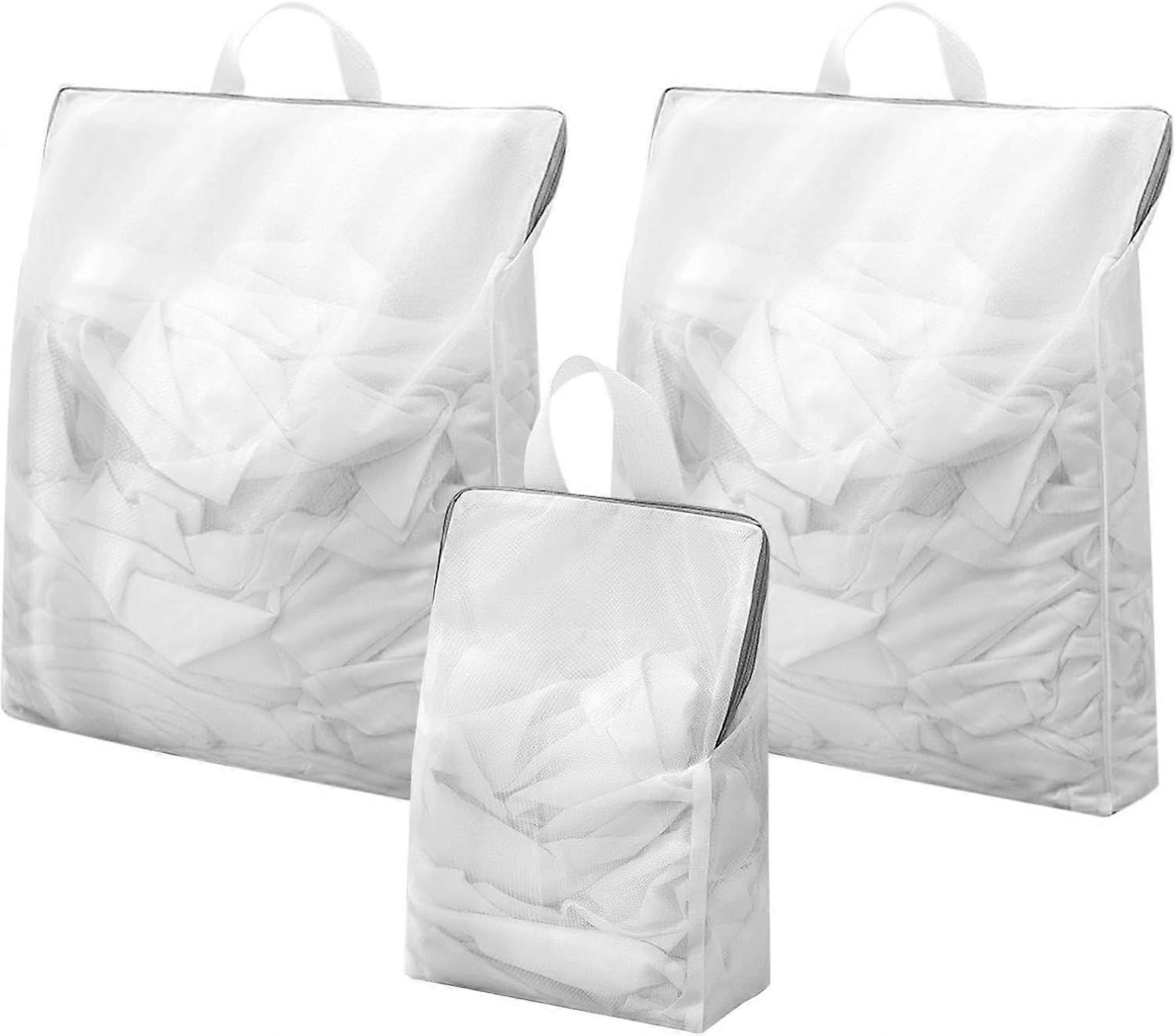 3Pcs Mesh Laundry Bags with Handles,  Reusable Washing Laundry Net with Zips for Delicates Clothes