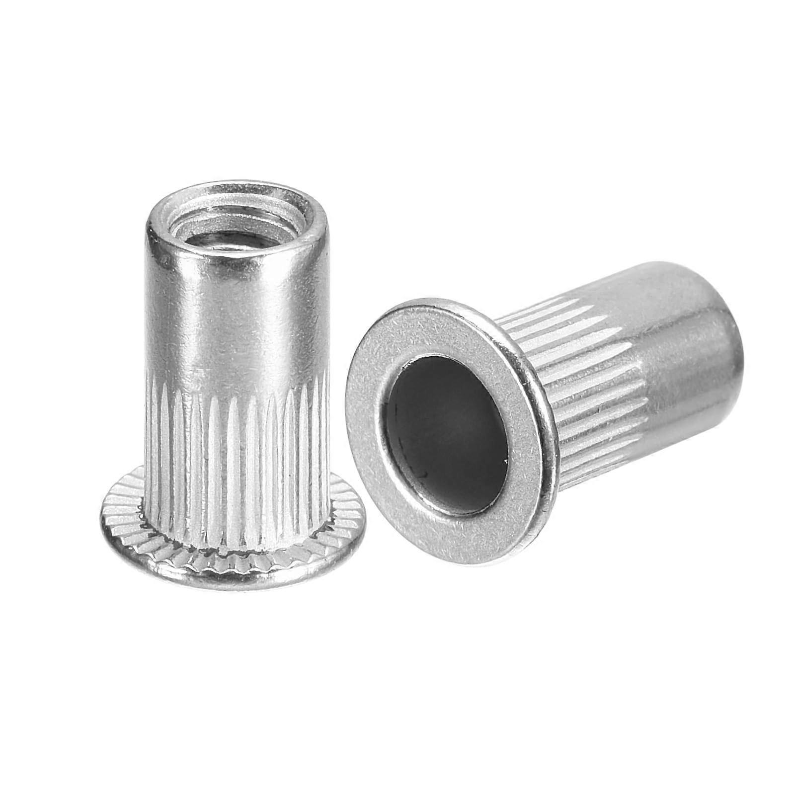 #10-32 Rivet Nuts, 100 PCs, 304 Stainless Steel Knurled Flat Head Threaded Insert Nuts for Metal and Plastic