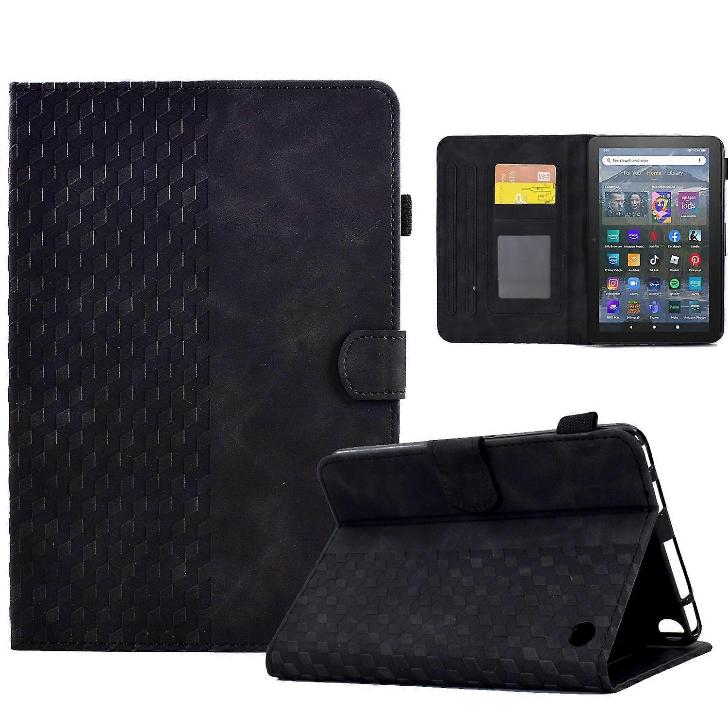 For Amazon Kindle Fire 7 2022 Rhombus Embossed Leather Tablet Case