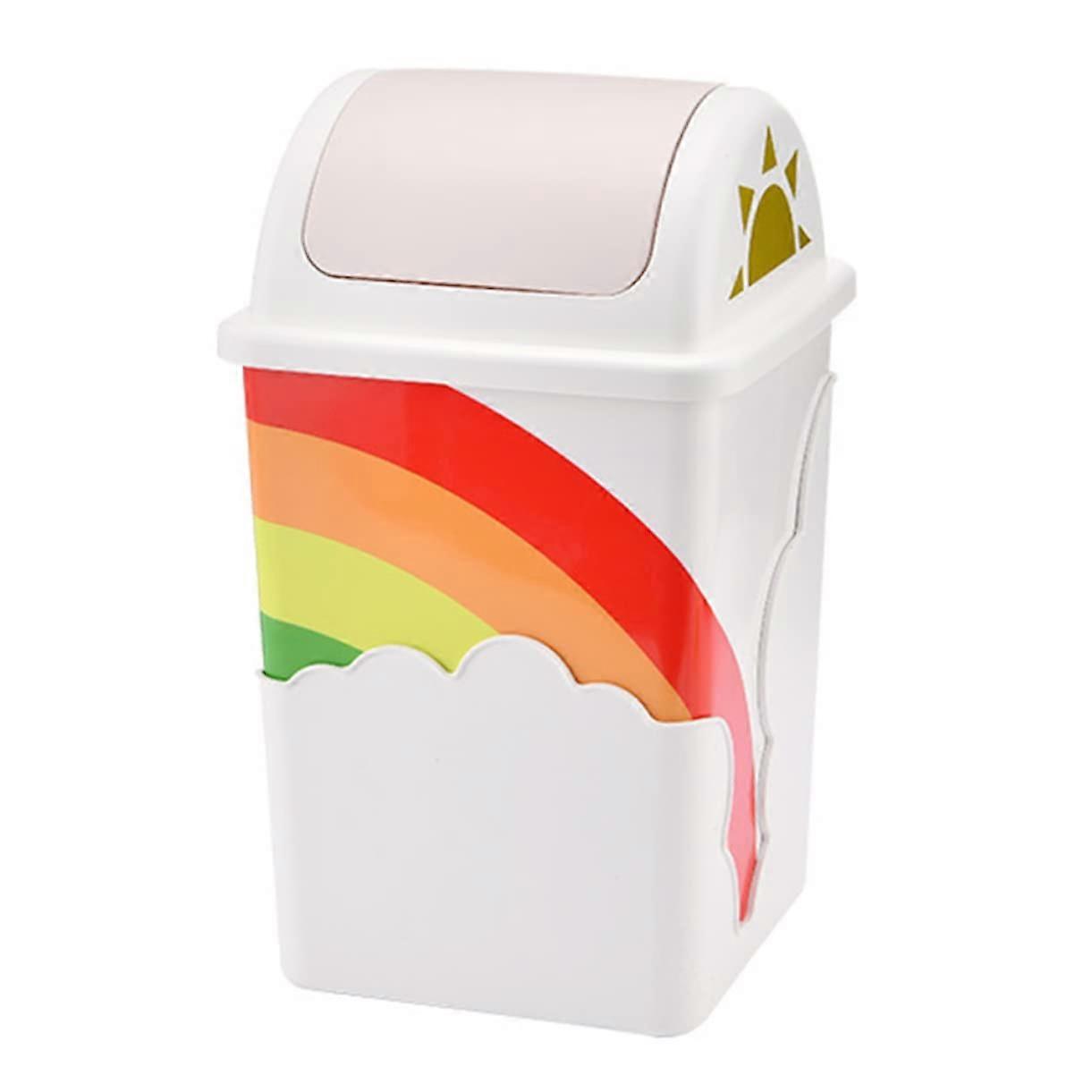 1pc Rainbow Trash Can, Plastic, Assorted Color, Convenient PressTop Lid, Suitable for Home and Office