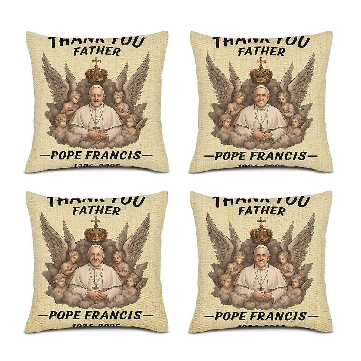 مجموعة من 4 أغطية وسادة من الكتان البابا فرانسيس أكياس وسائد تذكارية من جانب واحد عقيدة الإيمان الكاثوليكي تحية Dcor