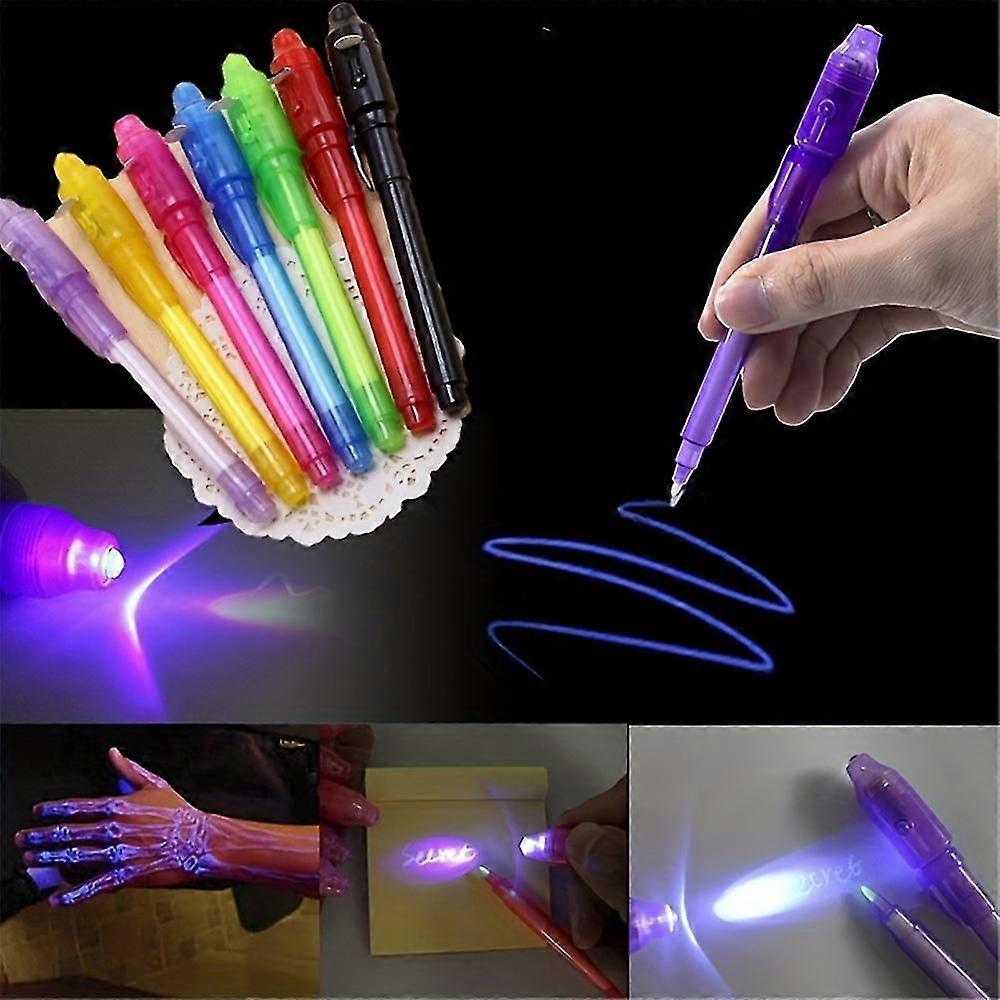 7pcs Creative Magic Uv Light Invisible Ink Pen Glow In The Dark Security Marking