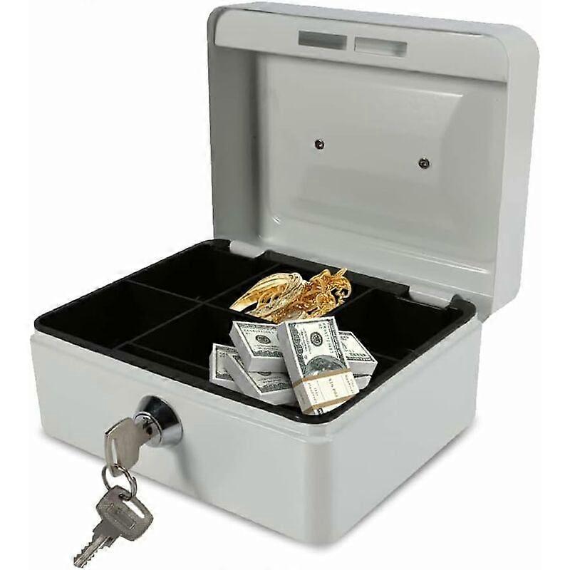 Mini Safe with 2 Keys, High Security Steel Lock Safes Home Office Cash Storage Box, 2-Layer, Top-Layer with 6 Compartments(White)