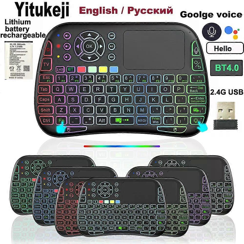 con Yitukeji M9 Bluetooth Mini Wireless Keyboard 7 Backlit 2.4G Voice Air Mouse Remote Lithium Battery for Android TV Box PC