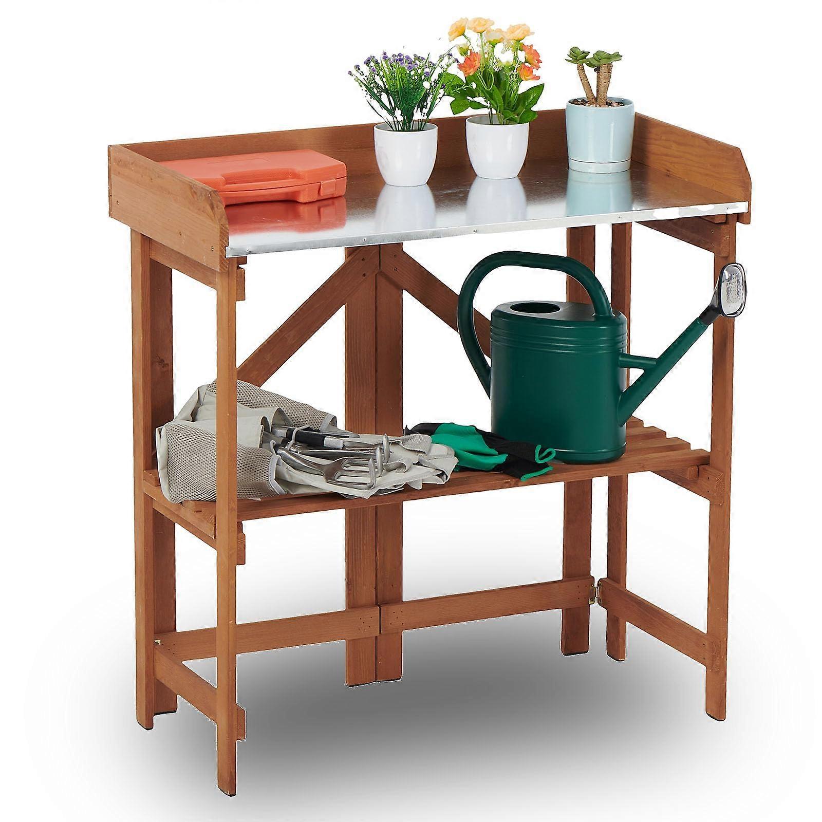 Folding Potting Bench Table for Garden, All-Weather Wooden Outdoor Work Station, Easy Assembly for Yard and Balcony