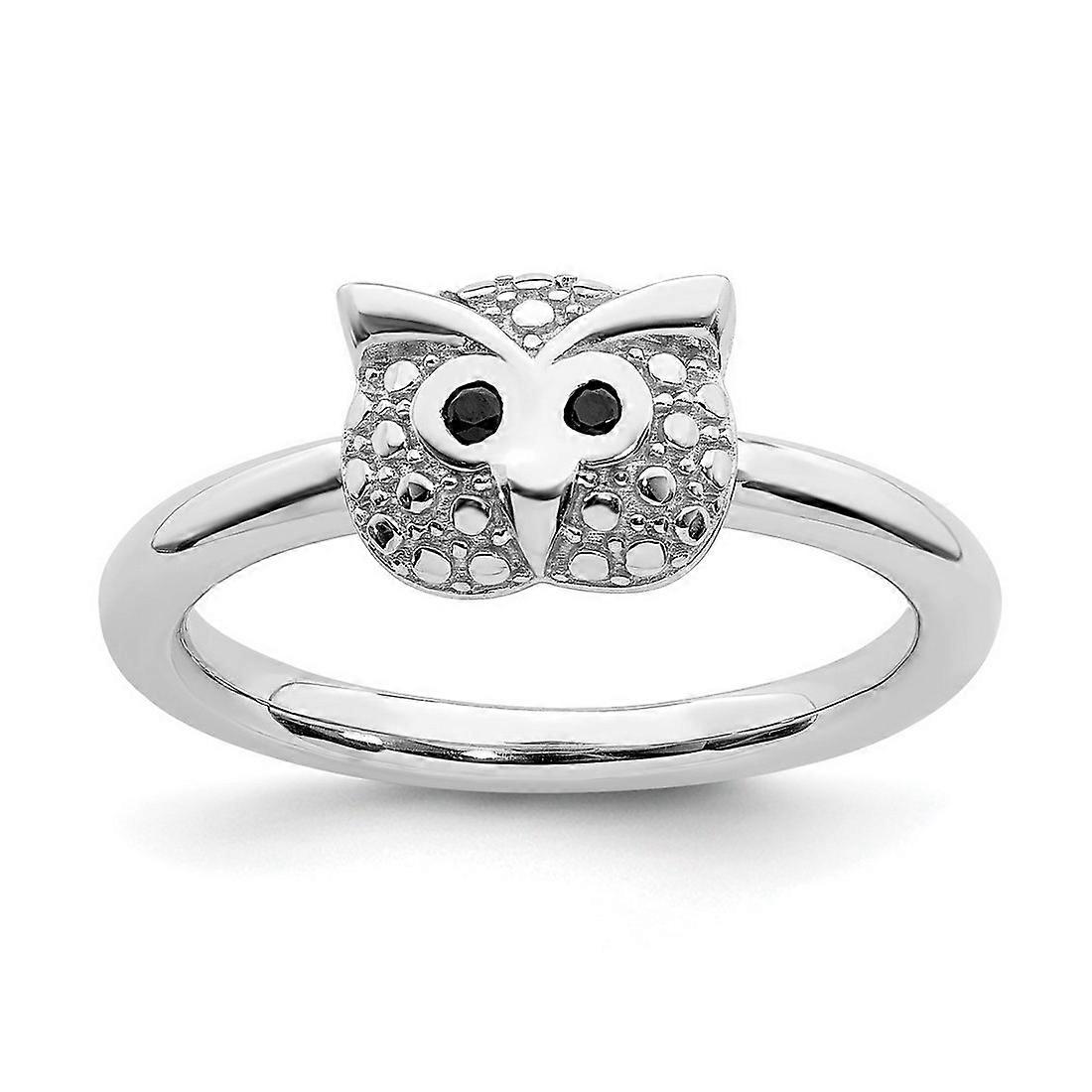 925 Sterling Silver Stackable Polished Simulated Onyx Owl Ring Stackable Ring for Women - Ring Size: 5 to 10