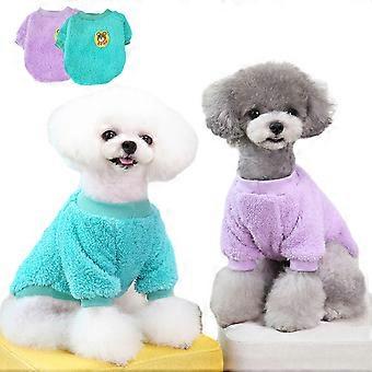 2 Pieces Dog Sweaters for Small Dogs, Fleece Clothes, Winter Warm Puppy Sweaters, Pet Cat Clothing(Purple+Dark Green)