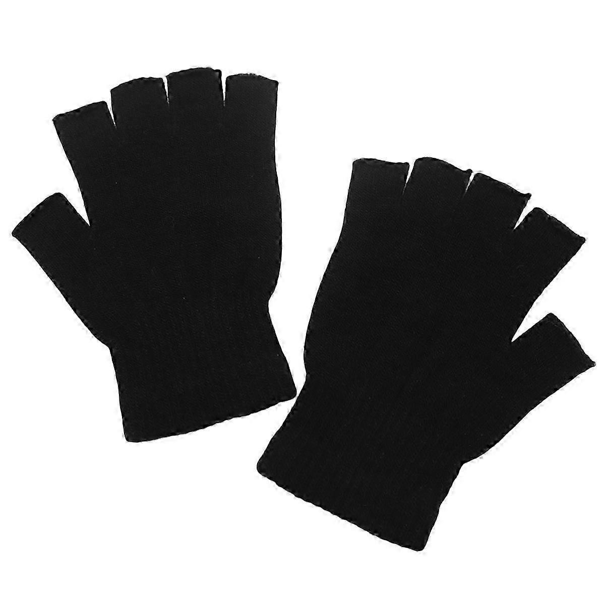 Half Finger Gloves Winter Knit Touchscreen Warm Stretchy Mittens Fingerless Gloves in Common Size for Men and Women,black &My