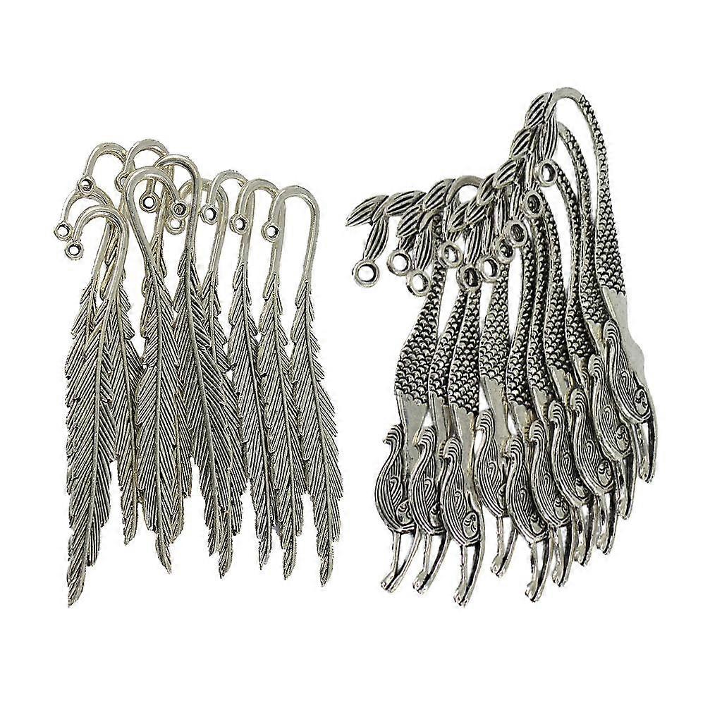 20Pcs Vintage Tibetan Silver Feather Mermaid Bookmarks with Loop Findings