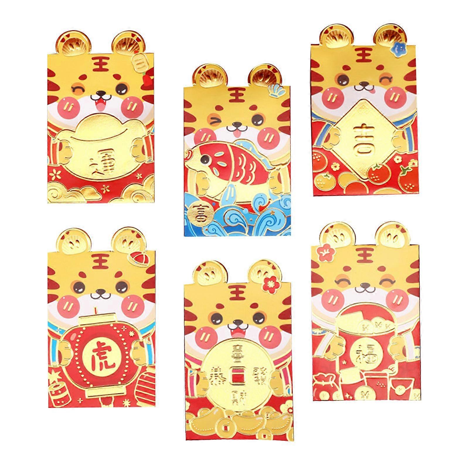 Karikatür Şanslı Para Hong Bao Bahar Şenliği için 6x Zarf Kırmızı Cep