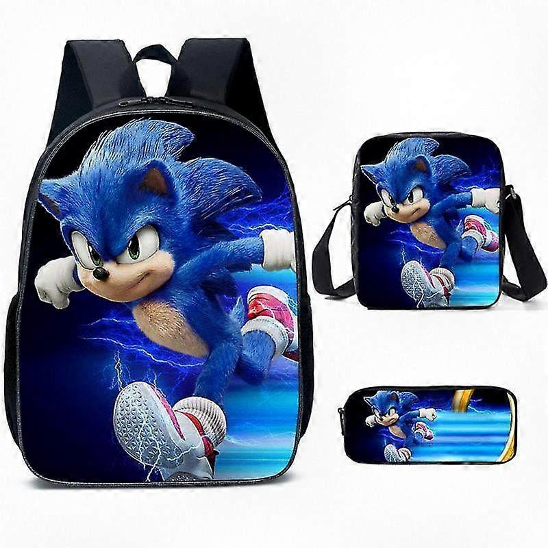 Sonic-teemainen kolmiosainen koulusetti - Animen inspiroima reppu, crossbody-laukku ja penaali lapsille ja faneille