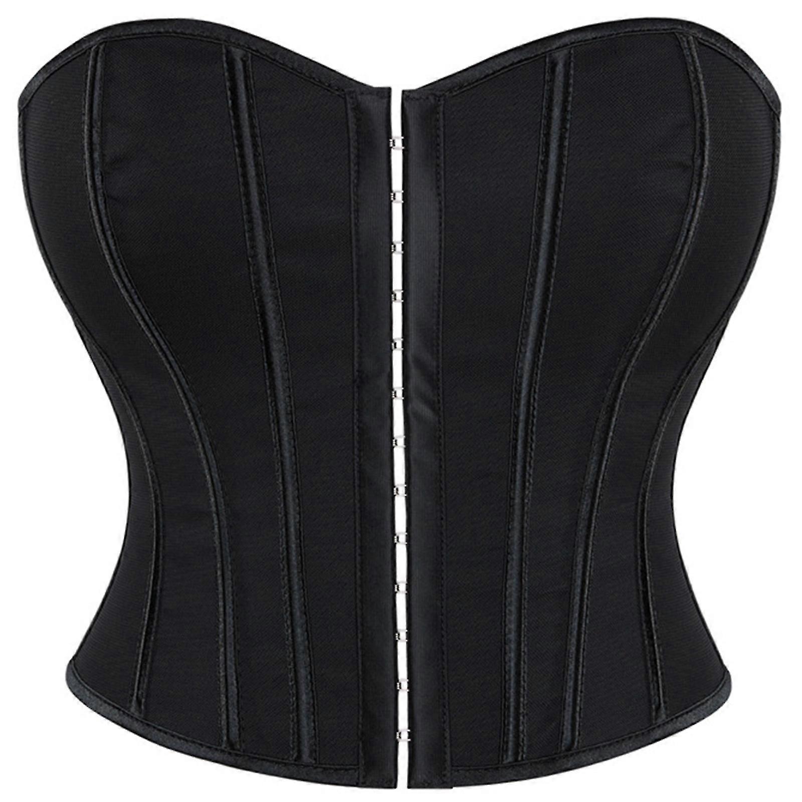 Fashionable Leopard Pattern Strapless Corset Top Front Button Closure Lace Up Body Shaper Bustier Vest Waist Cincher leopard print XL