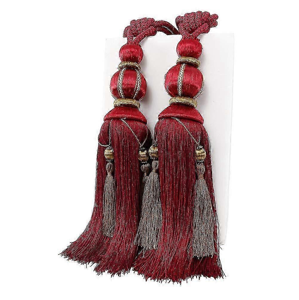 1 Pair Curtain Tie backs Rope Handmade Tassel Curtain Tiebacks Holdbacks Window Drape Rope for Large and Heavy Curtain, Red KB