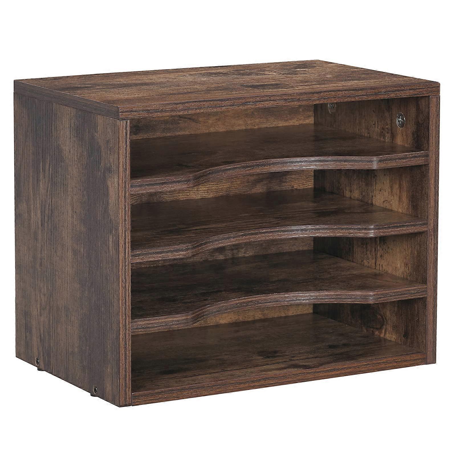 Vintage Wood File Organizer Desktop - 13.4 Inch Document Mail Tray Sorter with 3 Adjustable Shelves for Home Office