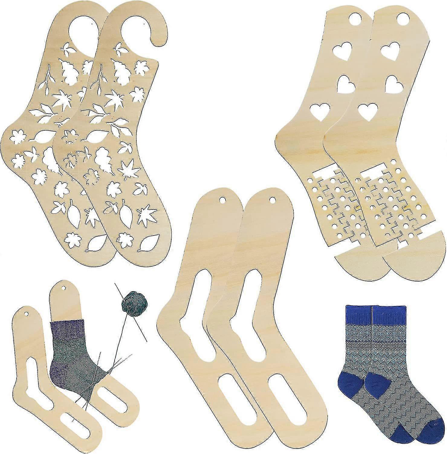 6 Pieces Sock Blockers Wooden Sock Blocker For Knitting Crochet Stocking Display Molds Handmade Knit Sock Form Stretchers Mold