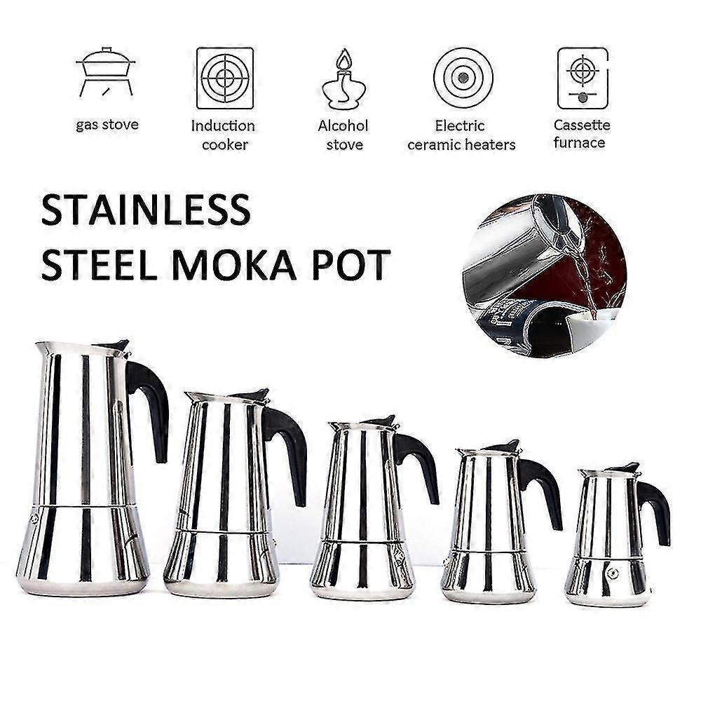 2-12 Cups Stovetop Espresso Coffee Maker, Moka Pot Stainless Steel Percolator