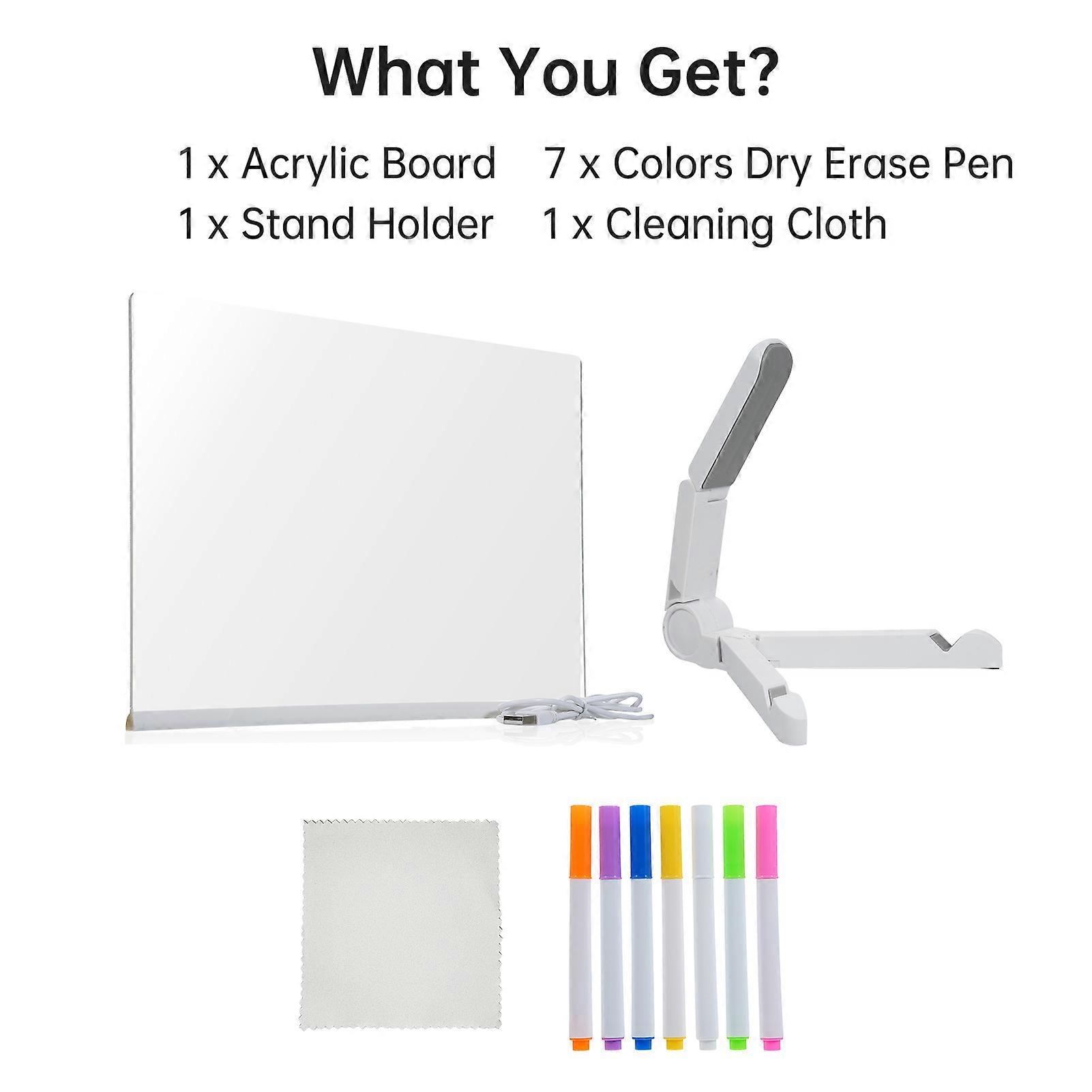 Acrylic Dry Erase Board with Light 30x20cm Writing Board for Desktop Note Memo Whiteboard Notepad Reusable LED Letter Massage Boards for Personal Cre