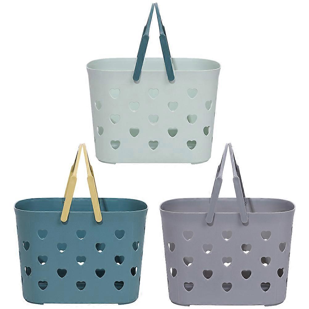 3pcs Hollow Out Plastic Bathroom Storage Baskets Lightweight Handheld Sundry Containers Multipurpose Organizers for Shower Gel Shampoo Random Color