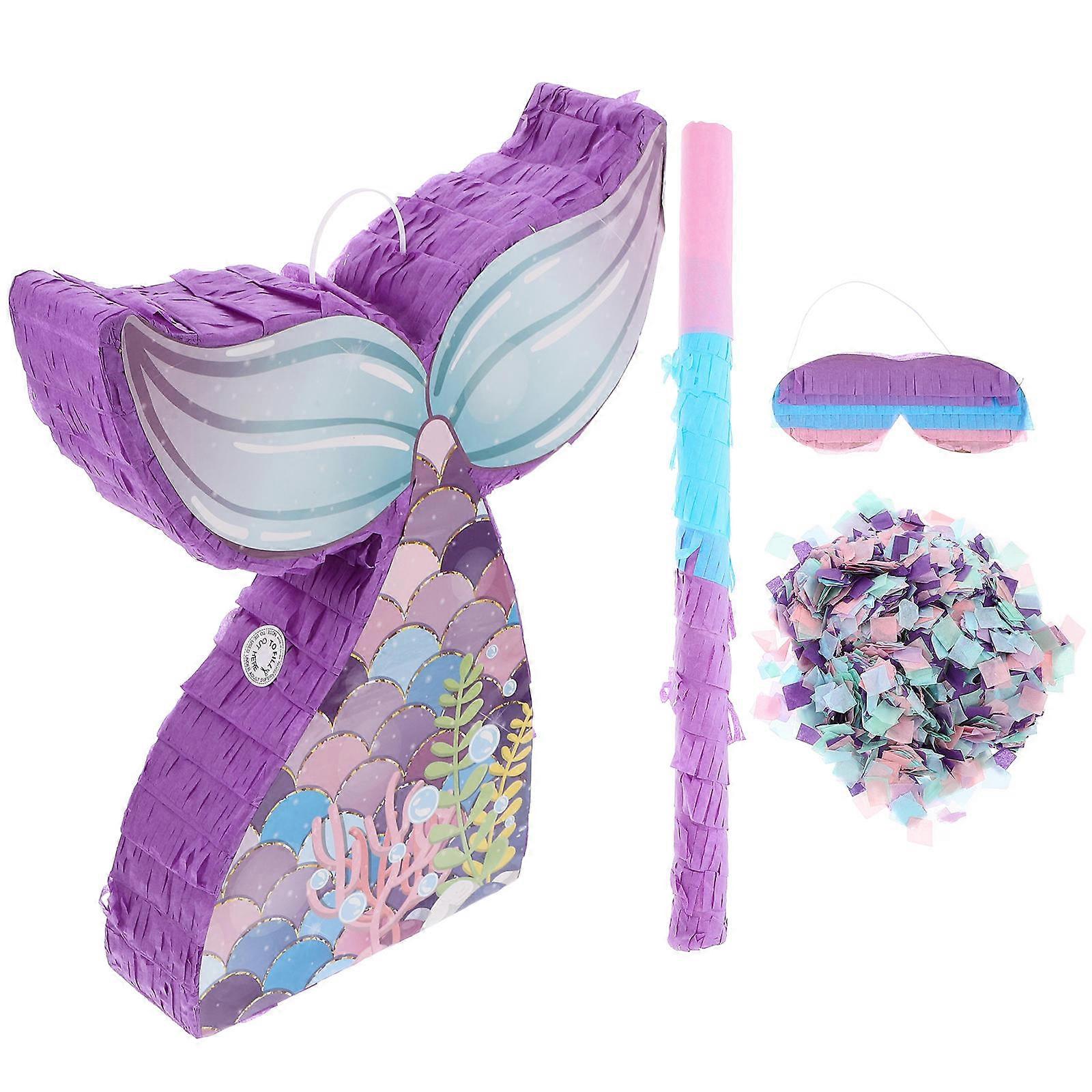 Mermaid Piñata Birthday Party Game Prop with Blindfold Stick, Fillable with Candy for Festivals & Celebrations – Fun Activity for Guests