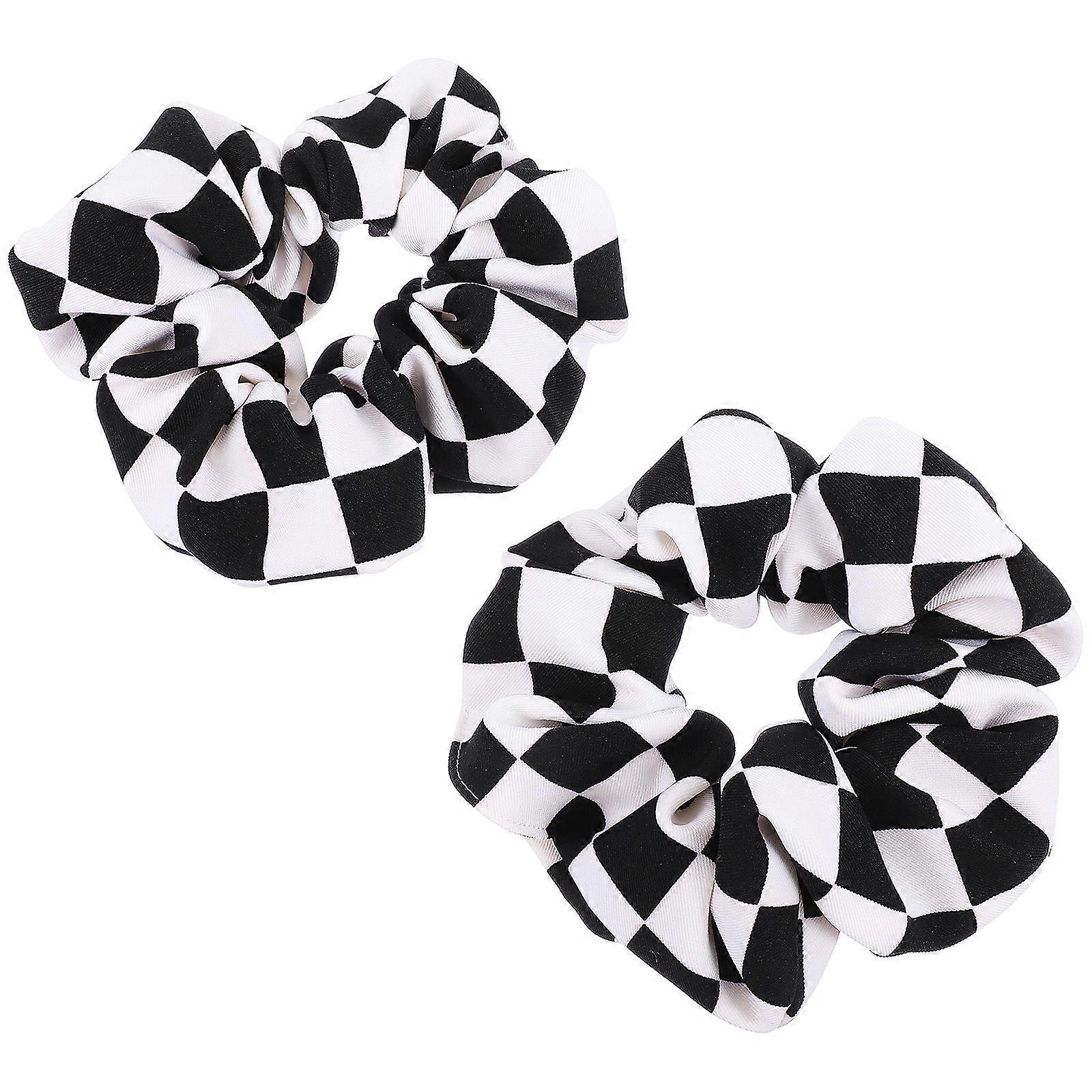a refined and professional product description based on your input:
**2 Pcs Chessboard Pattern Scrunchies – Soft Chiffon Hair Ties for