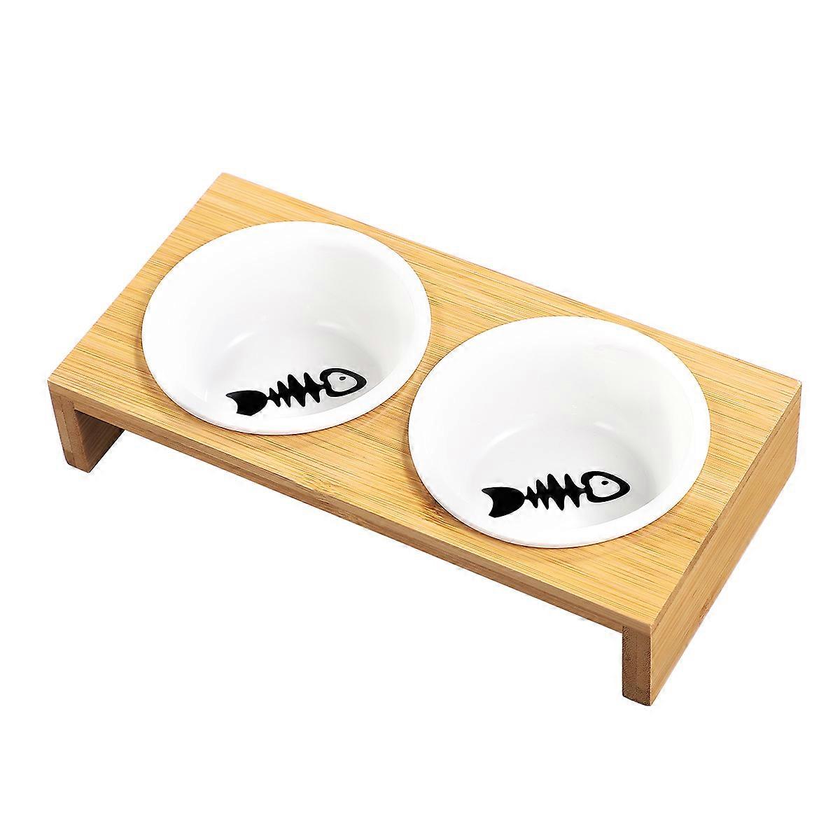 Kitten Bowls Pet Double Bowl with Frame for Feeding Time Non-Skid 23.7X12X5cm 1Pcs