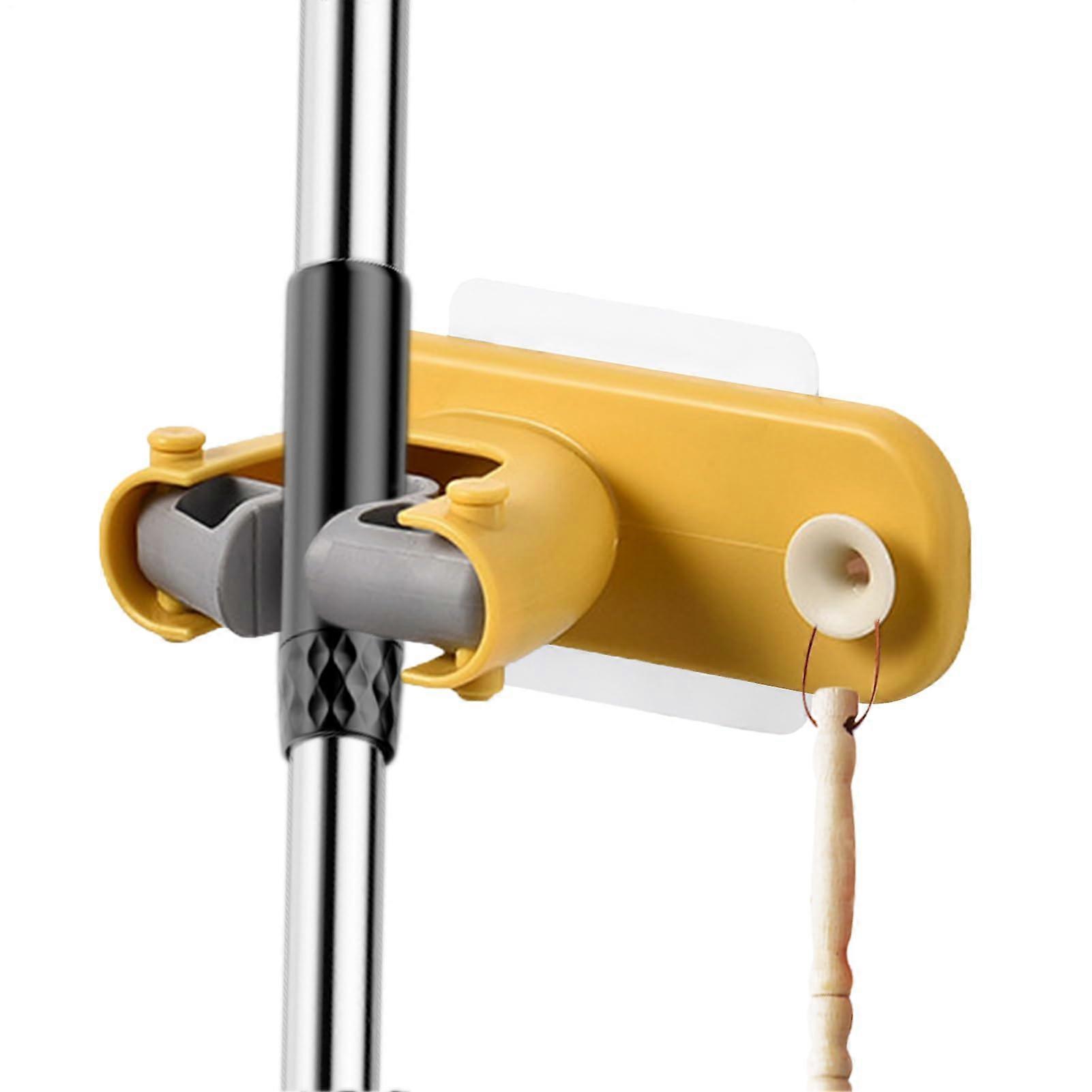 Utility Hooks for Brooms and Mops, Wall-Mounted Mop Holder, Adhesive Non-Slip Broom Hanger for Utility Rooms, Yellow