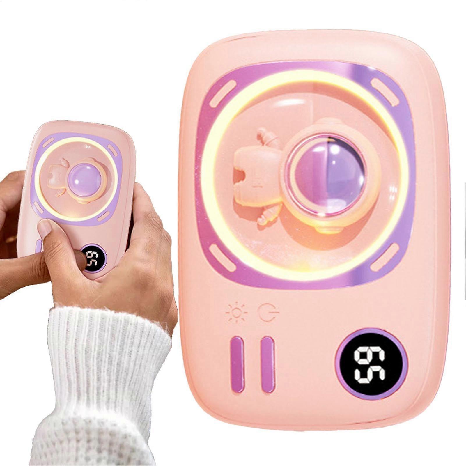 Handwärmer Pink, Wiederverwendbarer Handwärmer Mit externem Akku, Tragbarer USB Handwärmer Mit Nachtlicht Für Reisen und Ausflüge