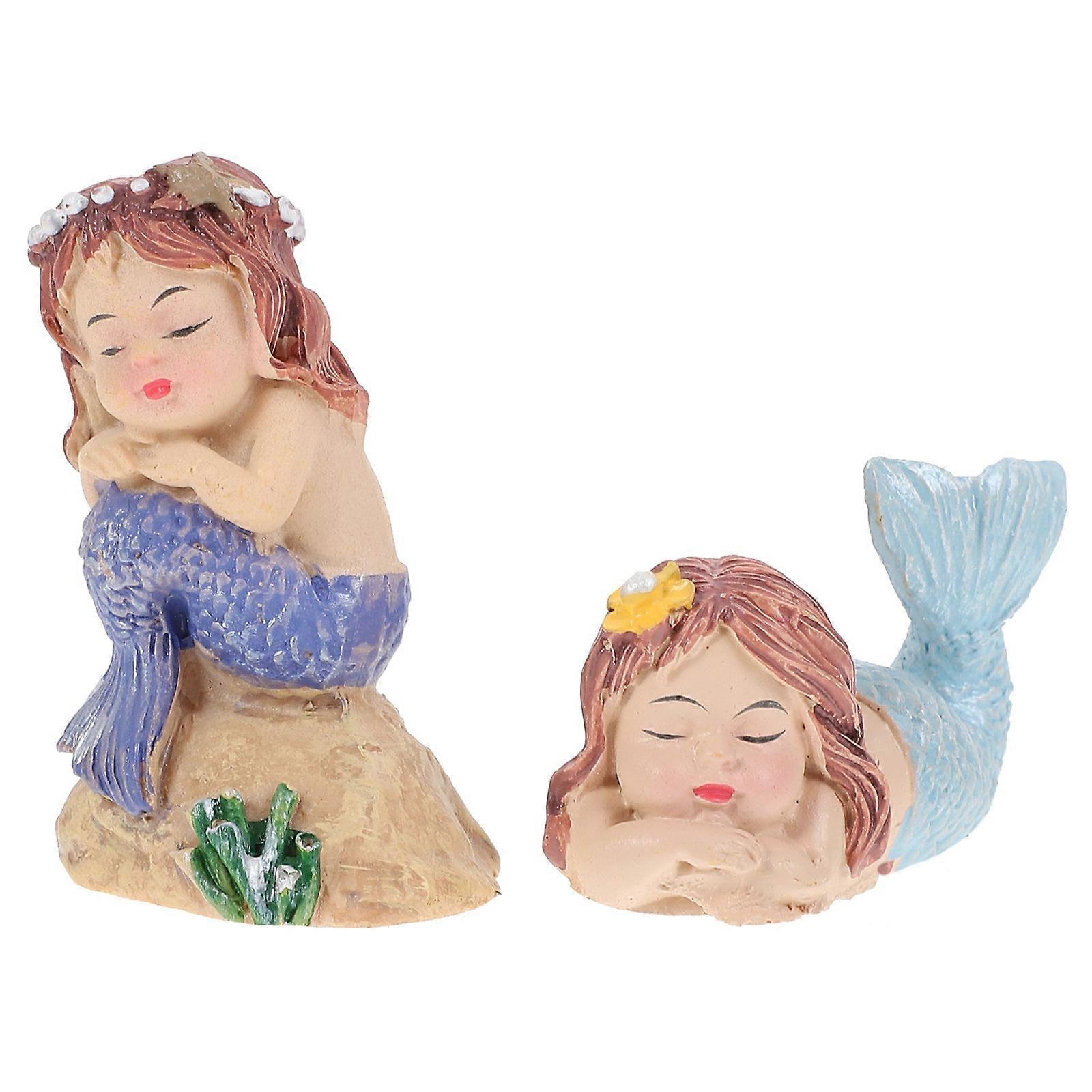 Mermaid Miniature Sculpture Resin Craft Decor Tabletop Decoration Random Style 3.7X5CM 2Pcs