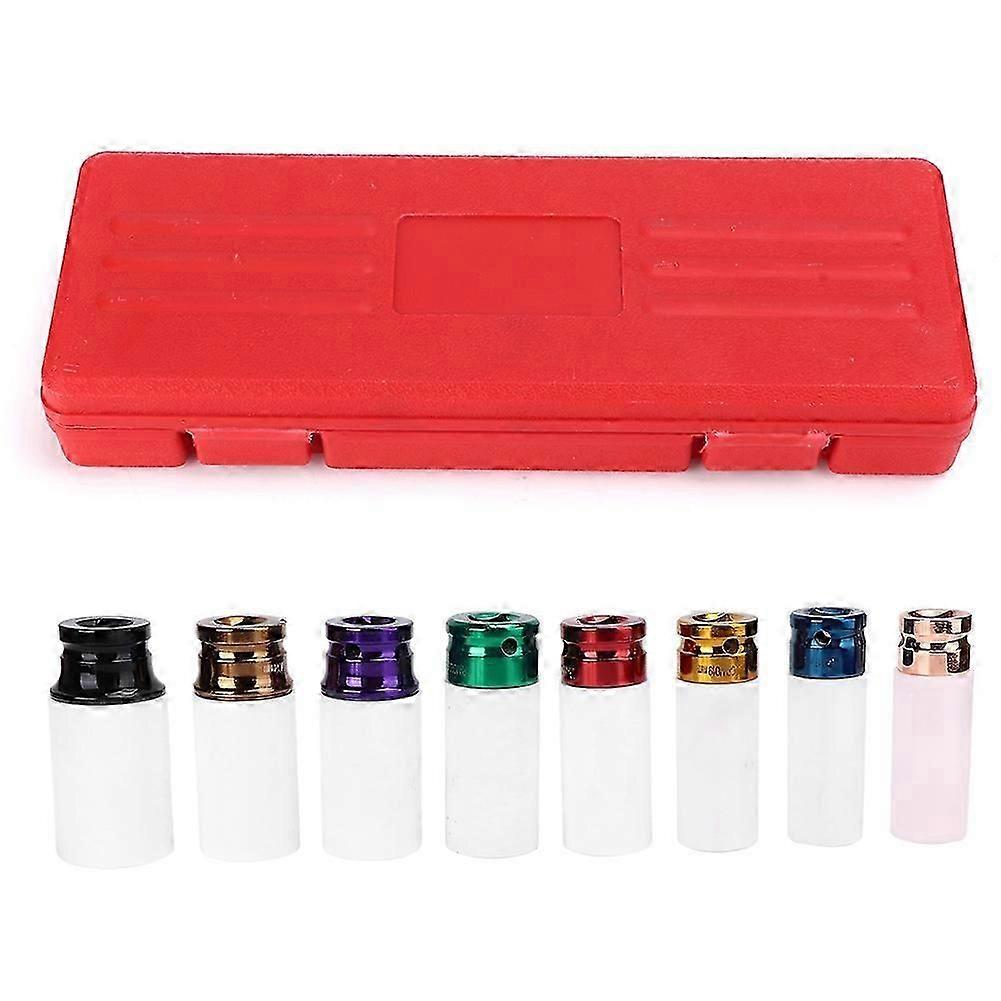 8Pcs Wheel Nut Sockets Impact Metric 1/2in Deep Sleeved Coded Set 15-27mm/0.6-1.1in