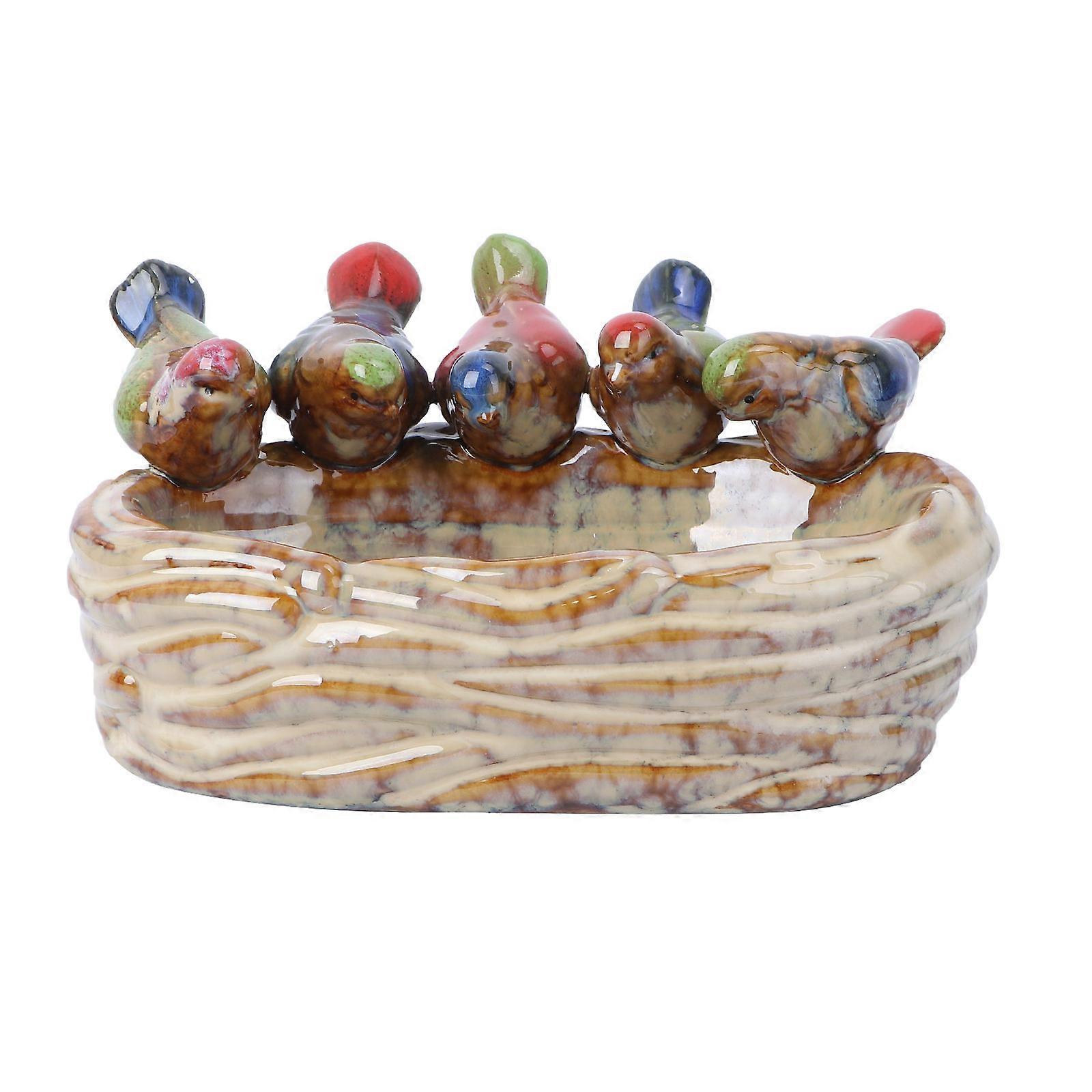 Ceramic Bird Feeder Creative Kiln Changed Fruit Dish For Home Use Beige 26x22cm Bird Feeding 1Set