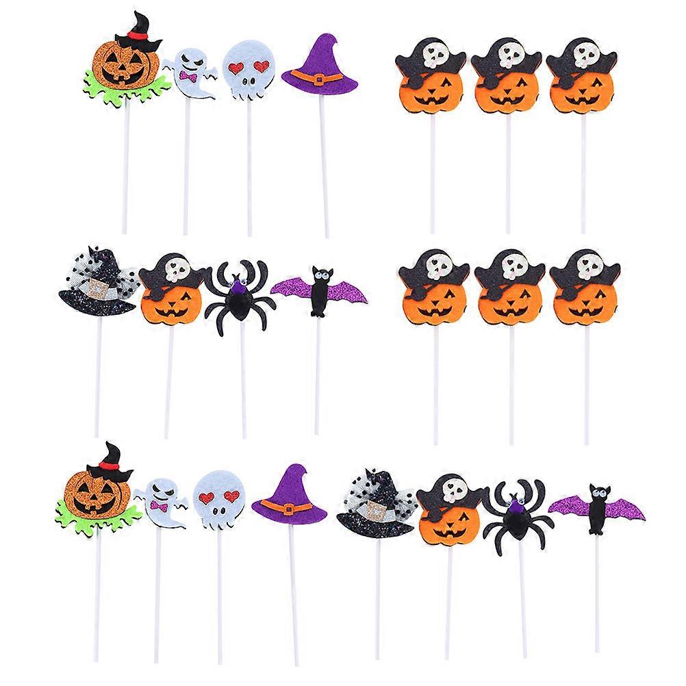 Cake Toppers Halloween Party Ghost Day Theme Parties Witch Pumpkin Shapes 5.5*7cm Different Styles 22Pcs