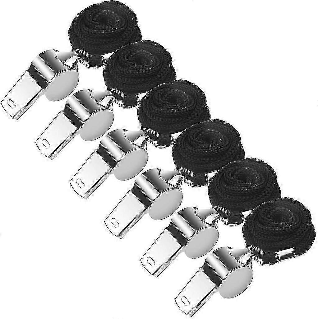 6 Stck Edelstahl Trillerpfeife, Metall Sportpfeife Trainerpfeife Schiedsrichter Pfeifen Signalpfeife mit Verstellbarem und Entfernbar Schlsselband fr