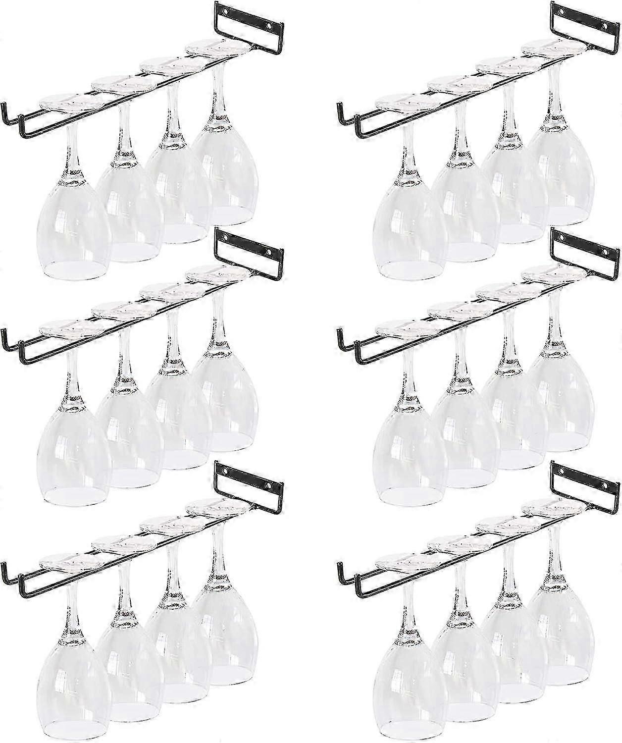 מארז 6 מתלה זכוכית יין, מתלה יין מותקן על הקיר, מדף 11 "מעמד לתצוגת כוסות יין, מחזיק זכוכית יין תלוי ממתכת נהדר לבר ומטבח, שחור