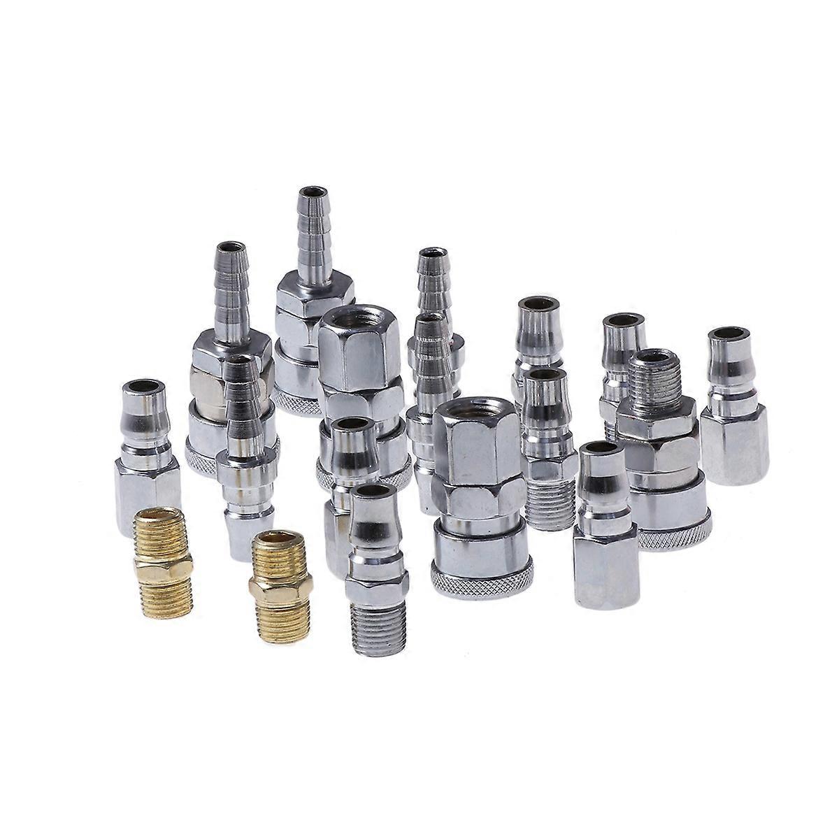 Air Tool Coupling Fast Joint Kit Workshop Quick Connect Disconnect Silver Iron 18Pcs