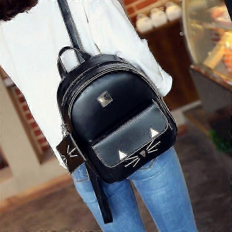 Fashion Leisure Backpack With Cute Cat Mini Leather Shoulder Bag For Women