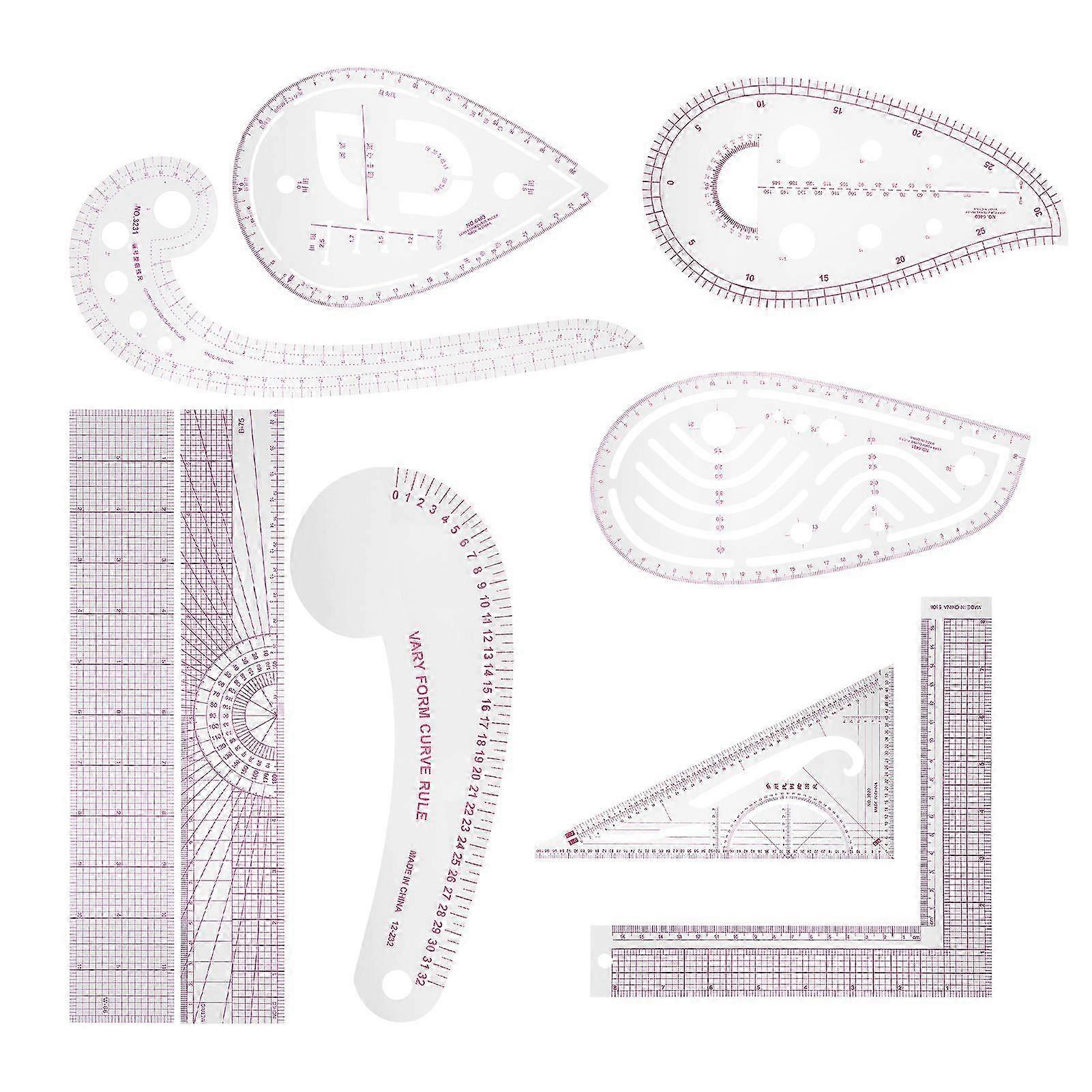 9pcs MultiPurpose Clothing Ruler Set Cutting Curve Shaped Straightedge Tailor Drawing Template