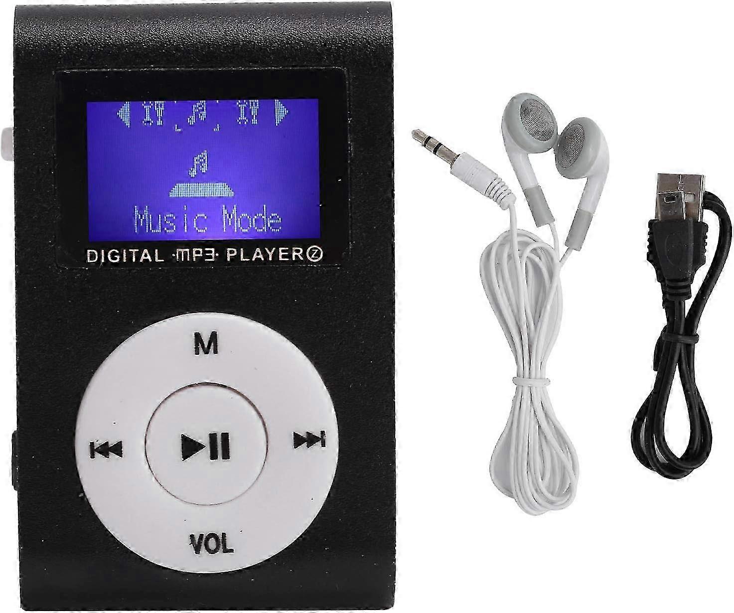 Mini MP3 music player, (black), mini portable sports MP3 player with back clip + LCD display, supports up to 32G memory card