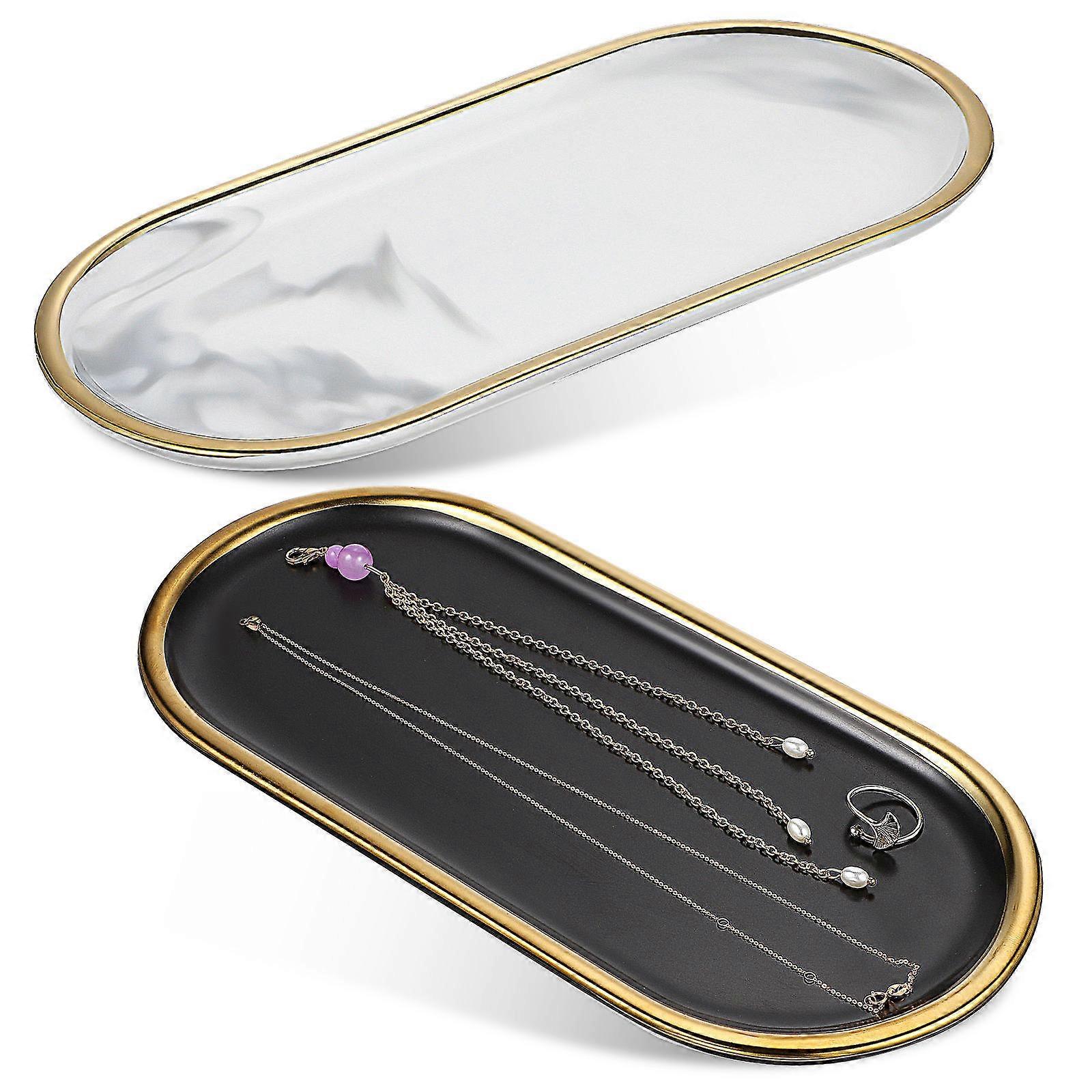Perfume Display Tray Oval-Shaped Bathroom Vanity Tray Golden Organization 2Pcs
