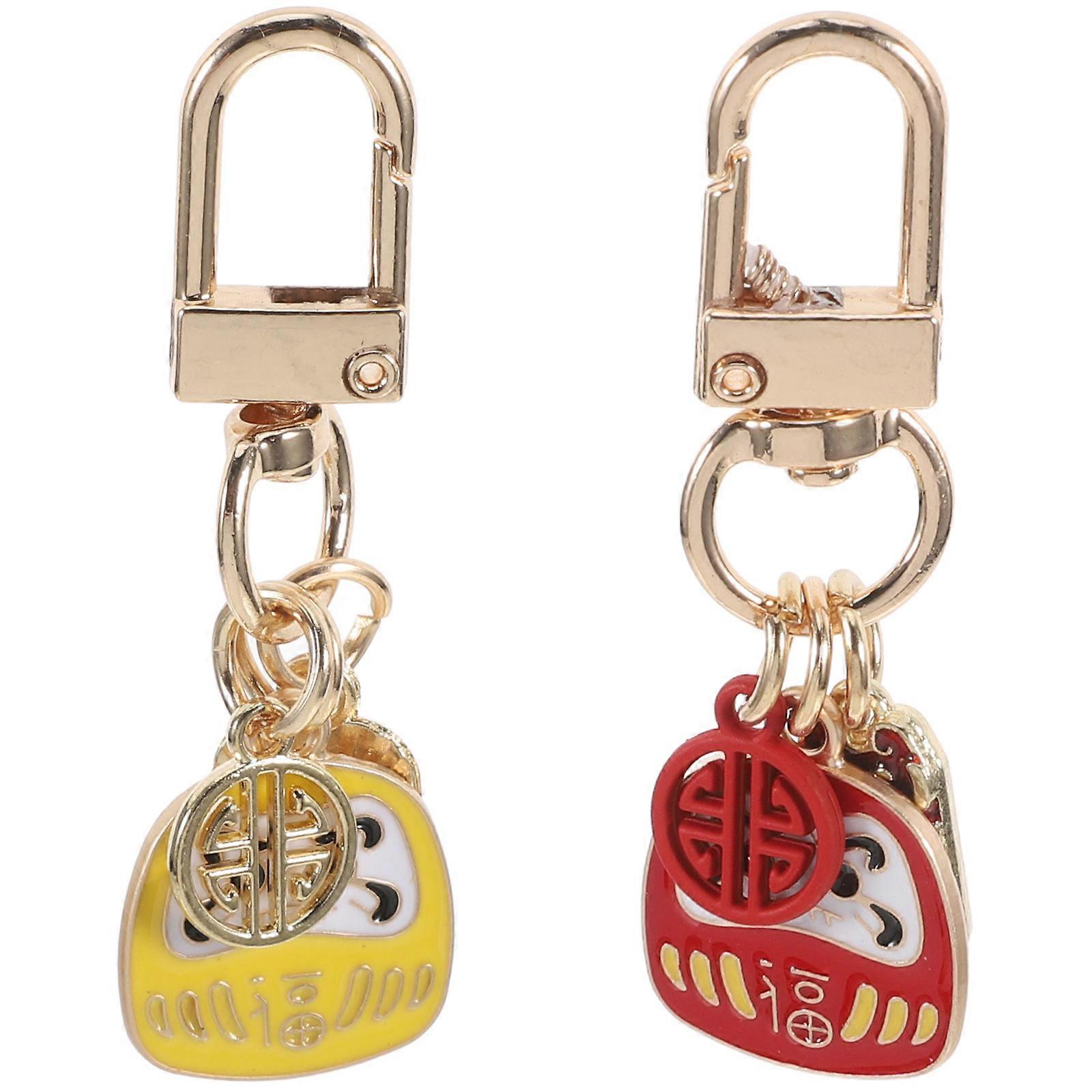 Gul Daruma Dukker Nøglering Til Børn Og Voksne Zinklegering Beskyttelsessymbol Fødselsdage 2stk