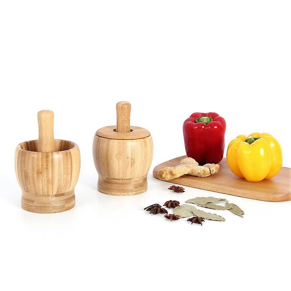 Garlic Masher Bamboo Kitchenware for Restaurant Kitchen Grinding Round Shape 1Pcs