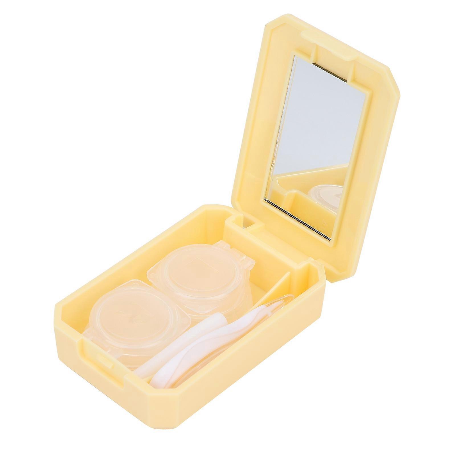 Contact Lens Box Kit Applicator Rod Tweezers Portable Contact Lens Case Holder Container (Yellow) 2#