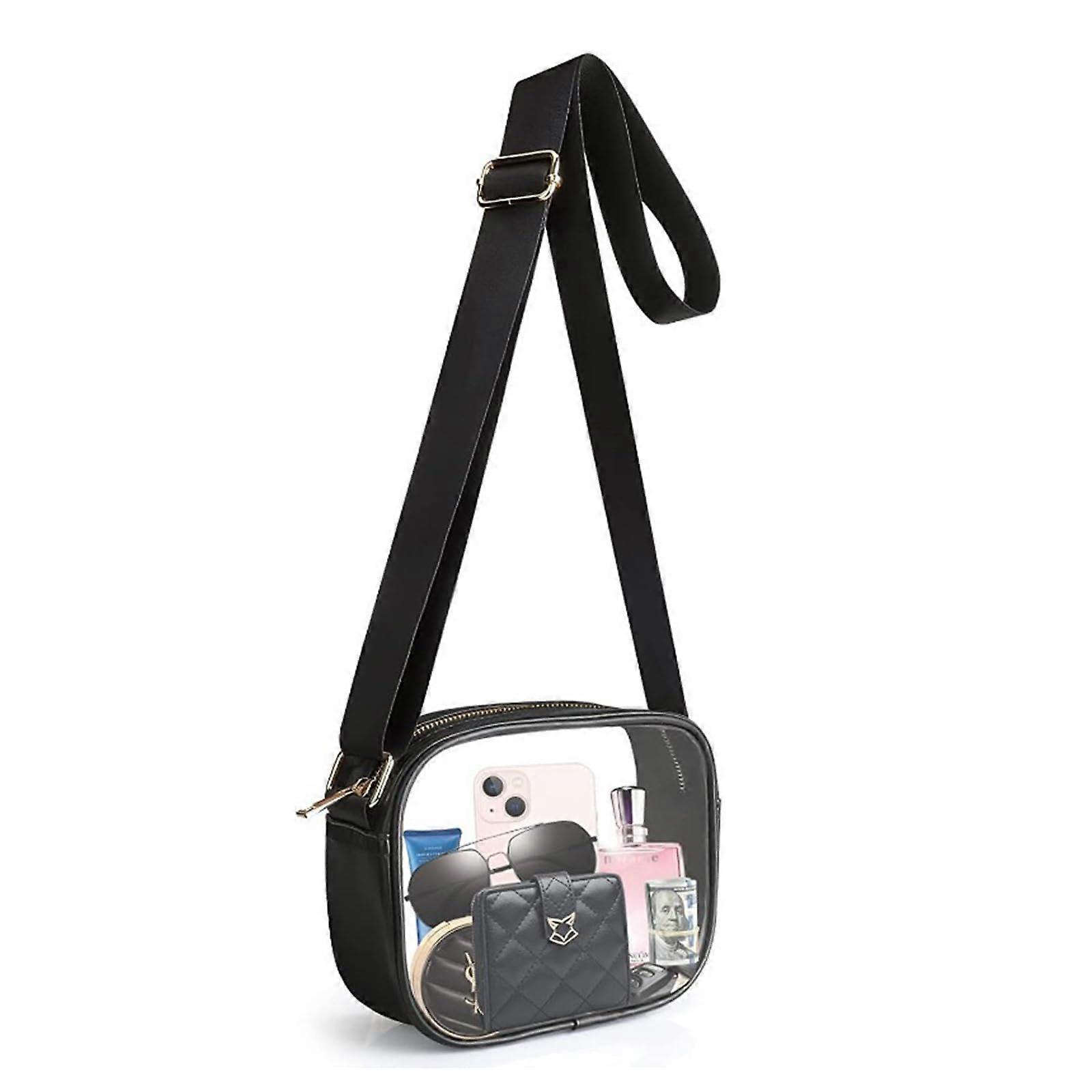 Station Approved Transparent Bag Small Clear Crossbody Shoulder Bag with Adjustable Strap for Work Sports Games Black