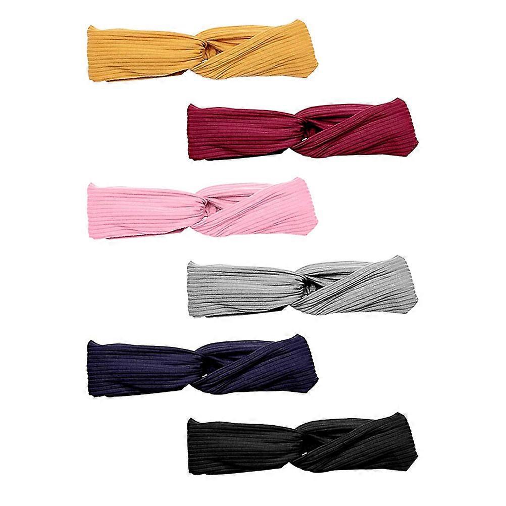 Elastic Headband 6Pcs Cloth Assorted Color Sweat-Absorbent Head Wrap for Female