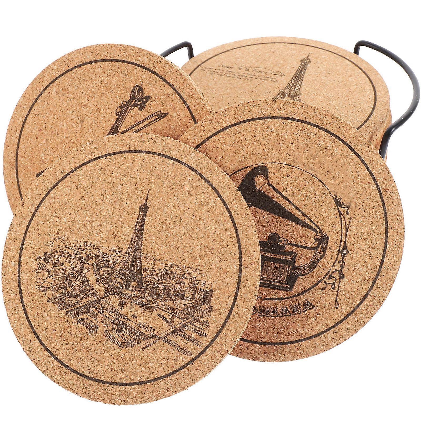 Wood Drink Coaster Set with Storage Stand for Home Light Brown Practical and Heat Insulating 1 Set