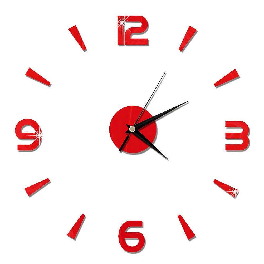 3D Wall Clock Acrylic DIY for Time Keeping 1 Piece Red Frameless