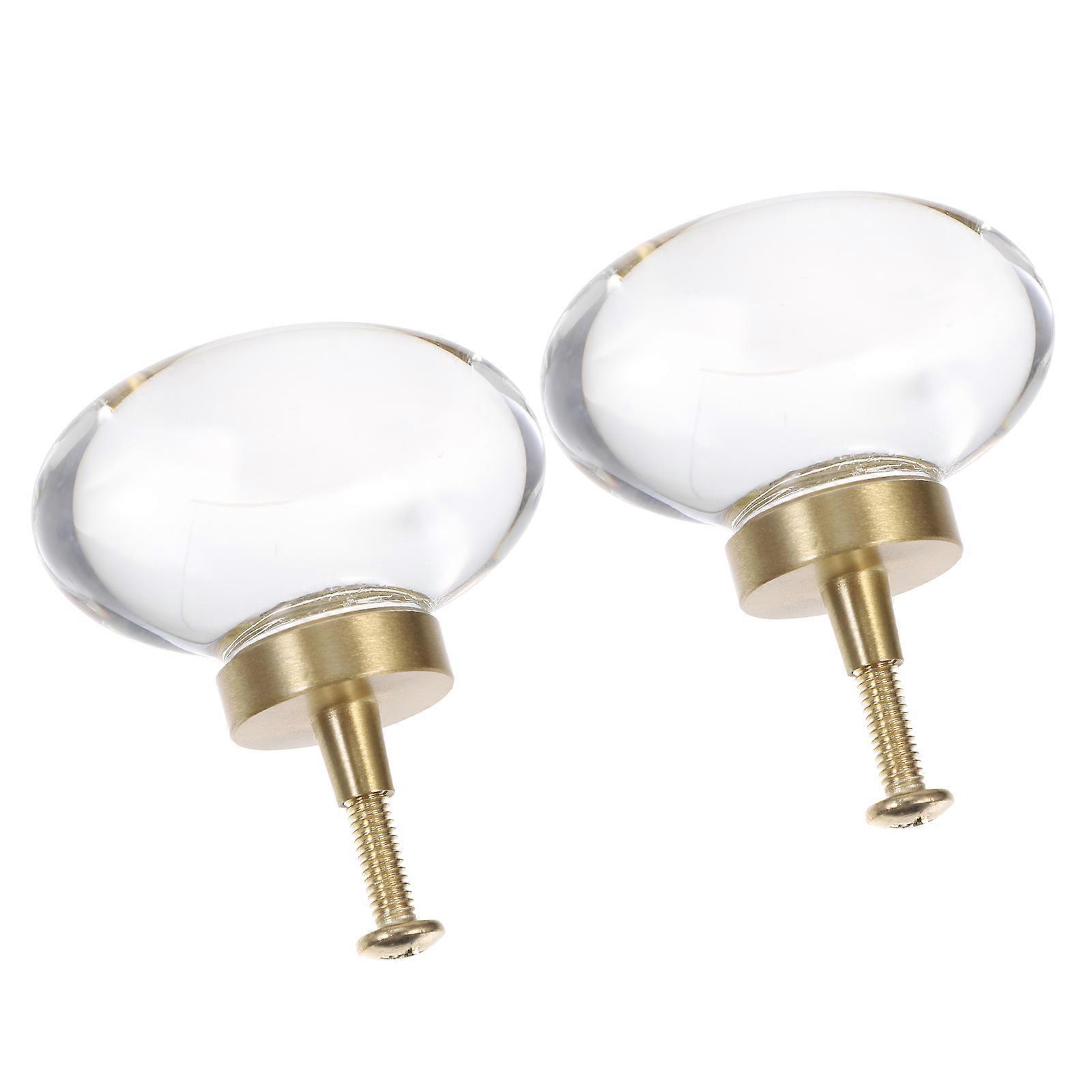Cabinet Knobs Crystal Drawer Handles Home Decoration Transparent Oval Shape 2Pcs
